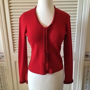 Dana Buchman Petite Holiday Beaded Red Sweater